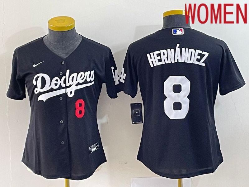 Women Los Angeles Dodgers #8 Hernandez Black Nike Game 2023 MLB Jersey->women mlb jersey->Women Jersey